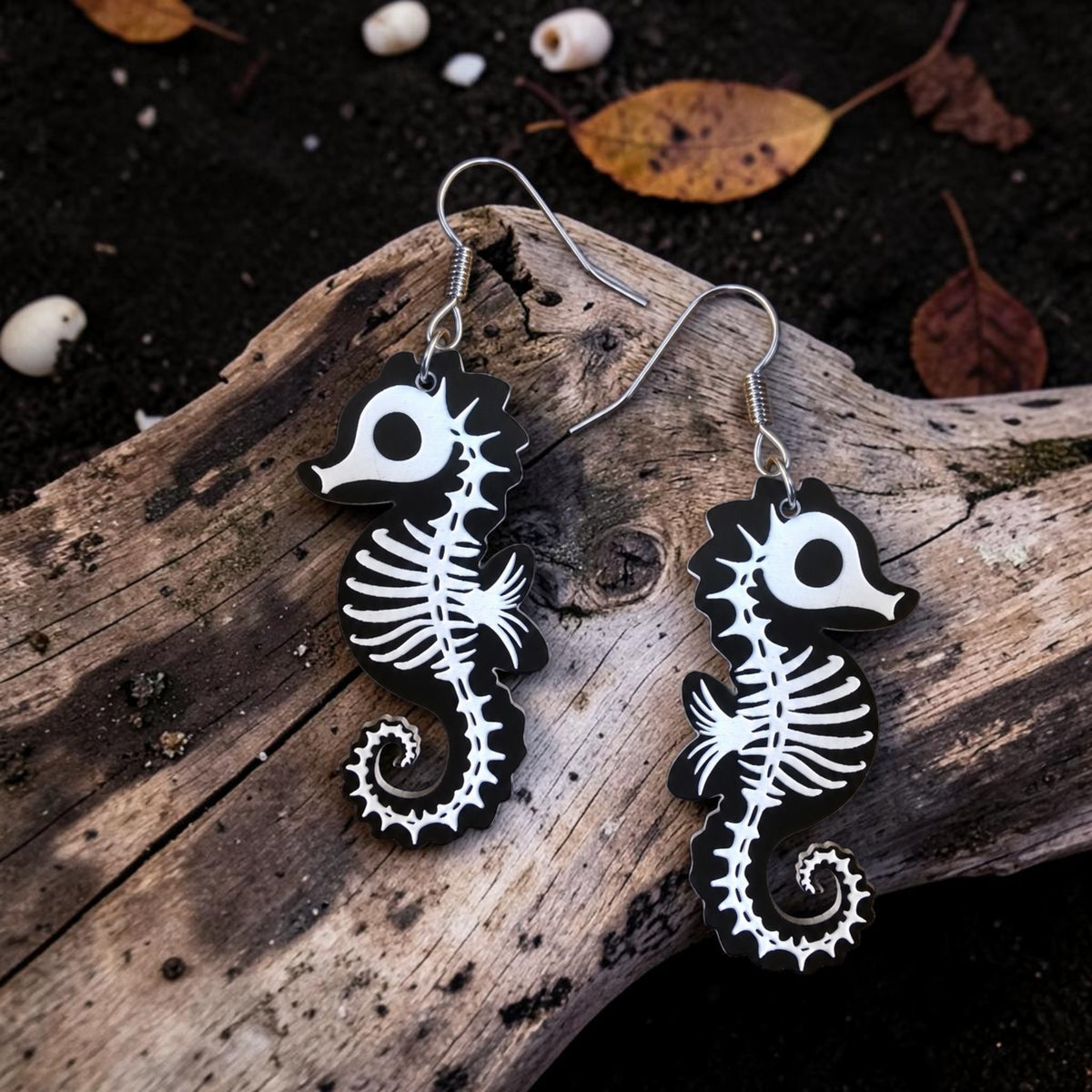 SKELETON SEAHORSE | Acrylic Dangle Earrings