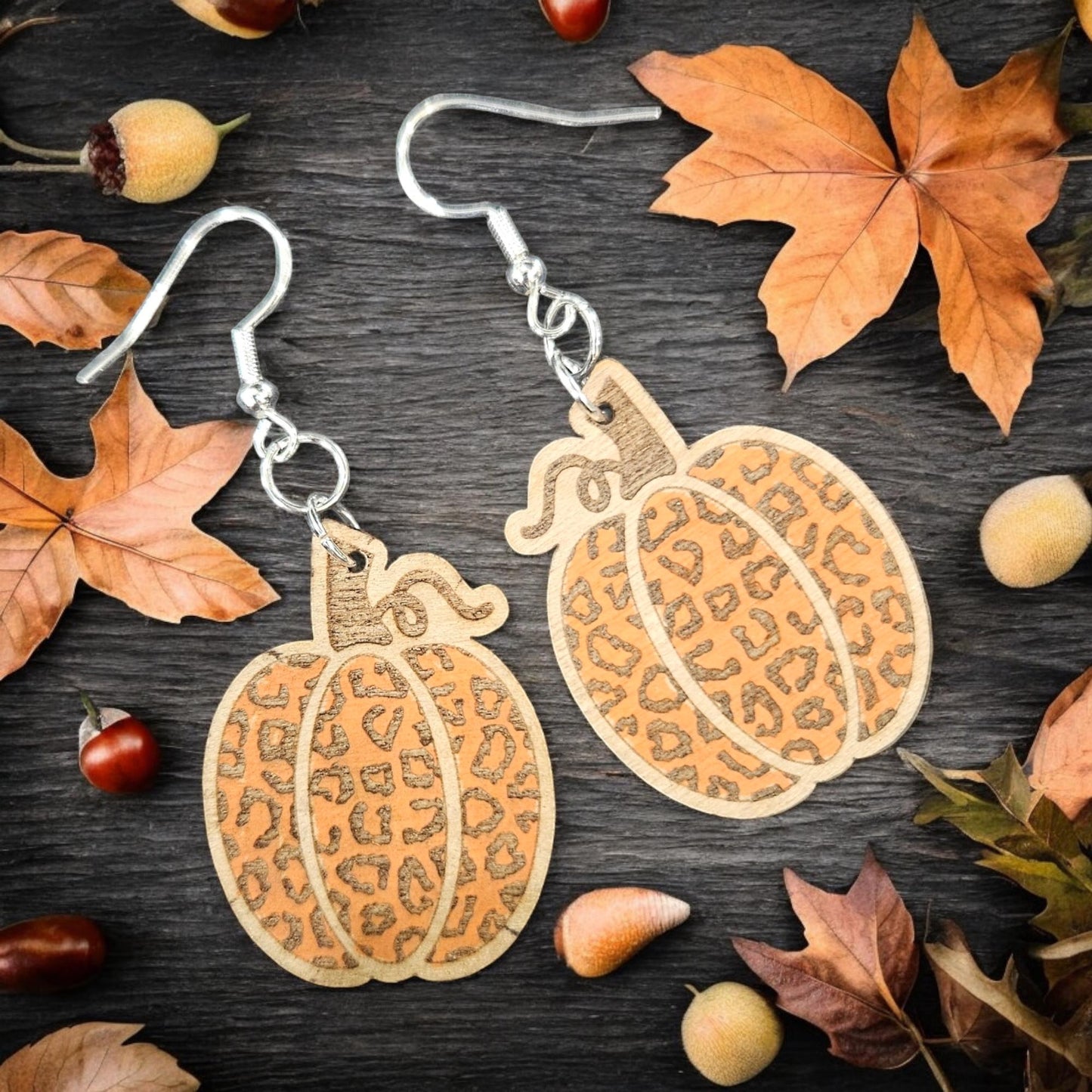 LEOPARD or LEAVES PUMPKIN | Dangle Earrings