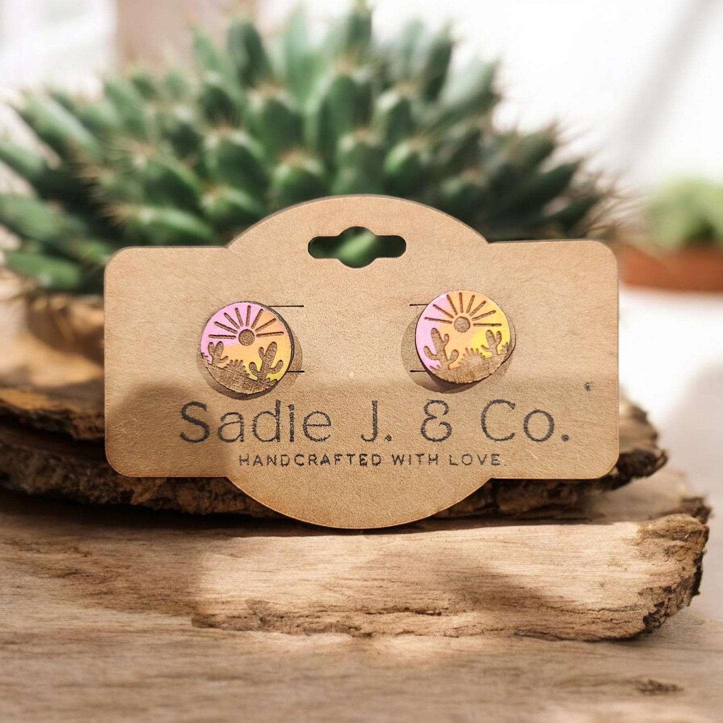 DESERT SUNSET | Stud Earrings - desert earring, desert sunset, cactus, sunset, desert cactus