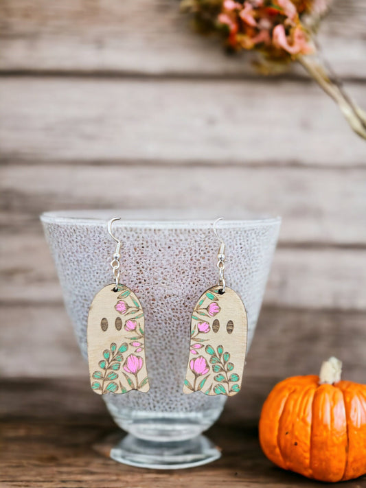 PINK FLORAL GHOST | Dangle Earrings