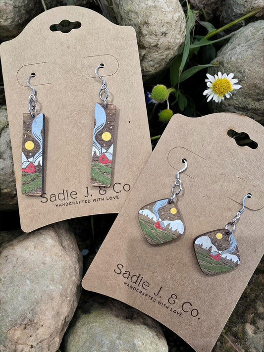 CABIN | Dangle Earrings - cabin, outdoors, camping, camp, hiking, off grid