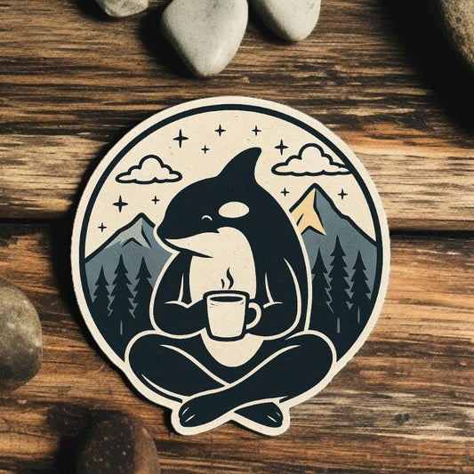ORCA COFFEE | Vinyl Sticker - orca, ocean, beach, whale, funny, animals, cute, tea, coffee