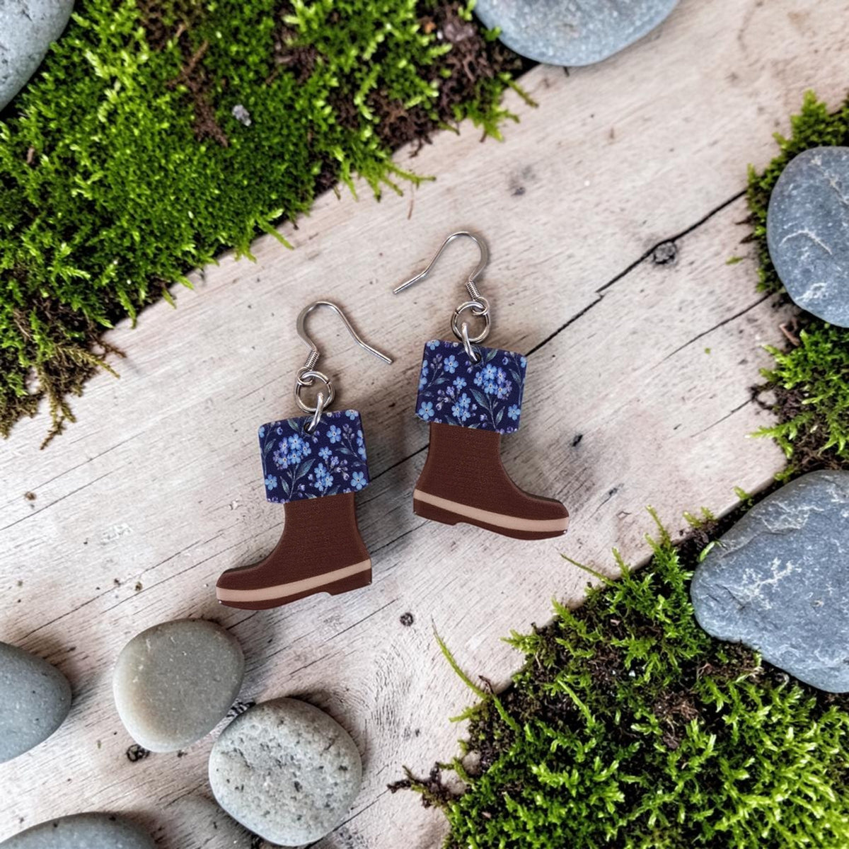 FORGET-ME-NOT BOOT | UV Printed Dangle Earrings