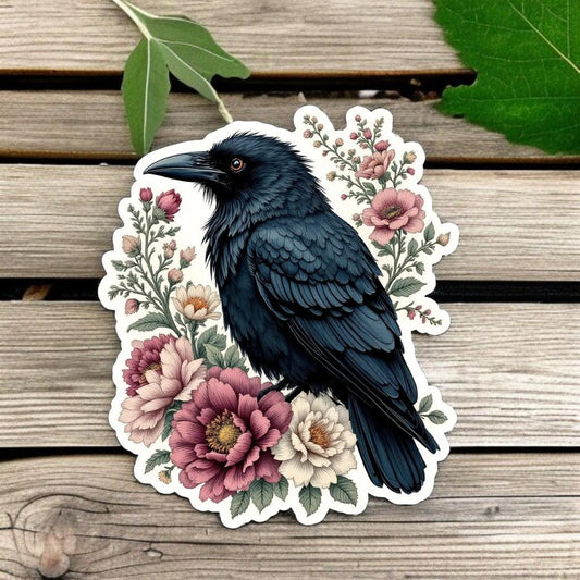 FLORAL RAVEN v1 | Vinyl Sticker - floral, raven, bird