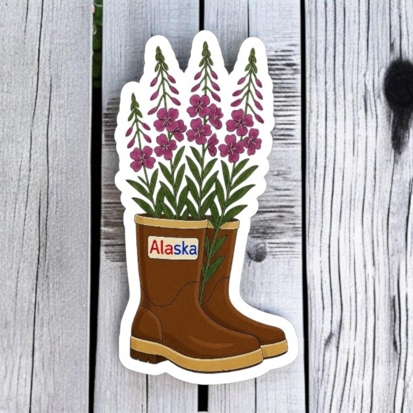 ALASKA FIREWEED BOOT | Vinyl Sticker - xtra tuff, rubber boot, Alaska, fireweed, mud, cute Alaska