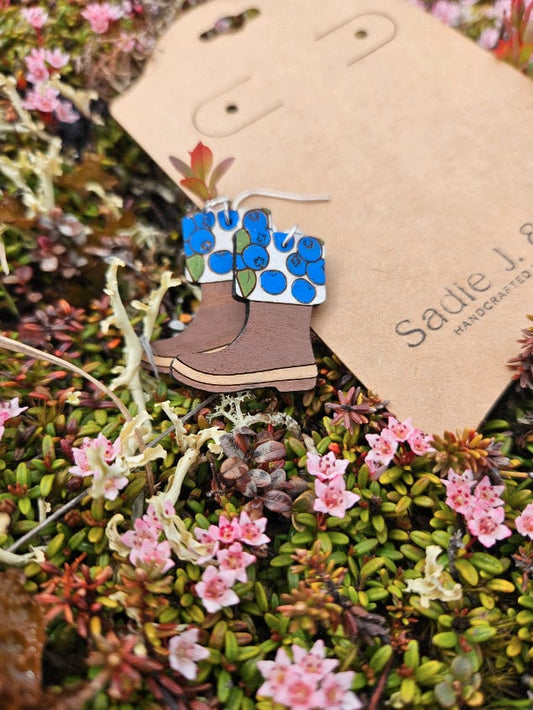 BLUBERRY BOOT | Dangle Earrings - blueberry earrings, Alaska earrings, rubber boot, footwear, xtra tuff