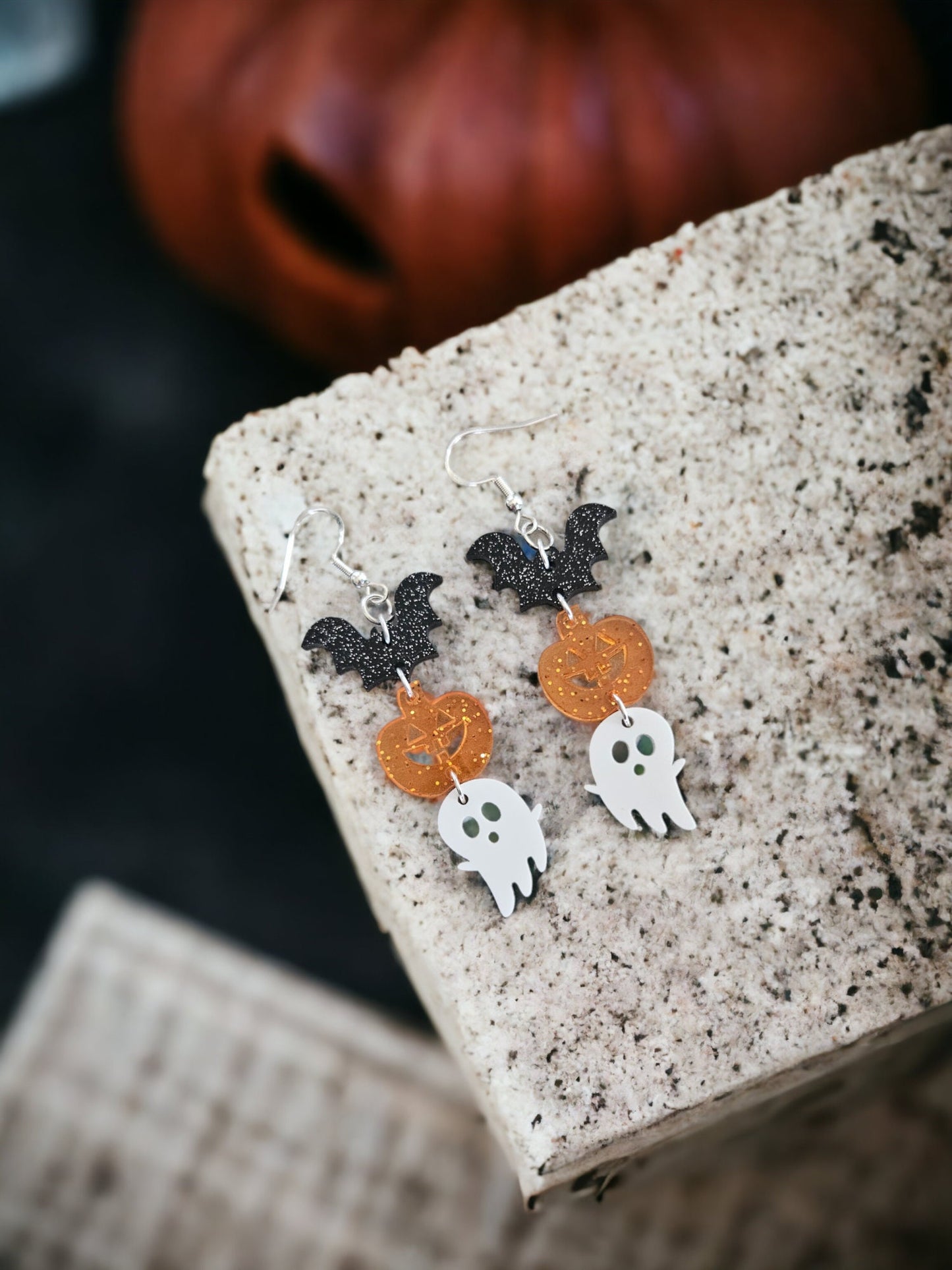 HALLOWEEN TRIO Earrings - Halloween earrings, bat earrings, pumpkin earrings, ghost earrings, Halloween party, fall earrings