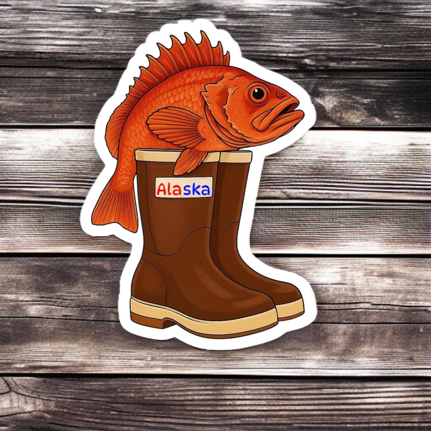 ALASKA ROCKFISH BOOT | Vinyl Sticker - xtra tuff, rubber boot, rock fish, flounder, cute Alaskan, halibut