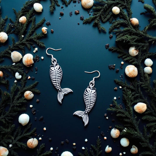 SKELETON MEMAID | Dangle - Halloween earrings, siren, mermaid, skeleton, dangle