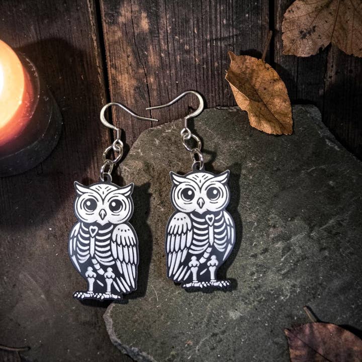 SKELETON OWL | Acrylic Dangle Earrings