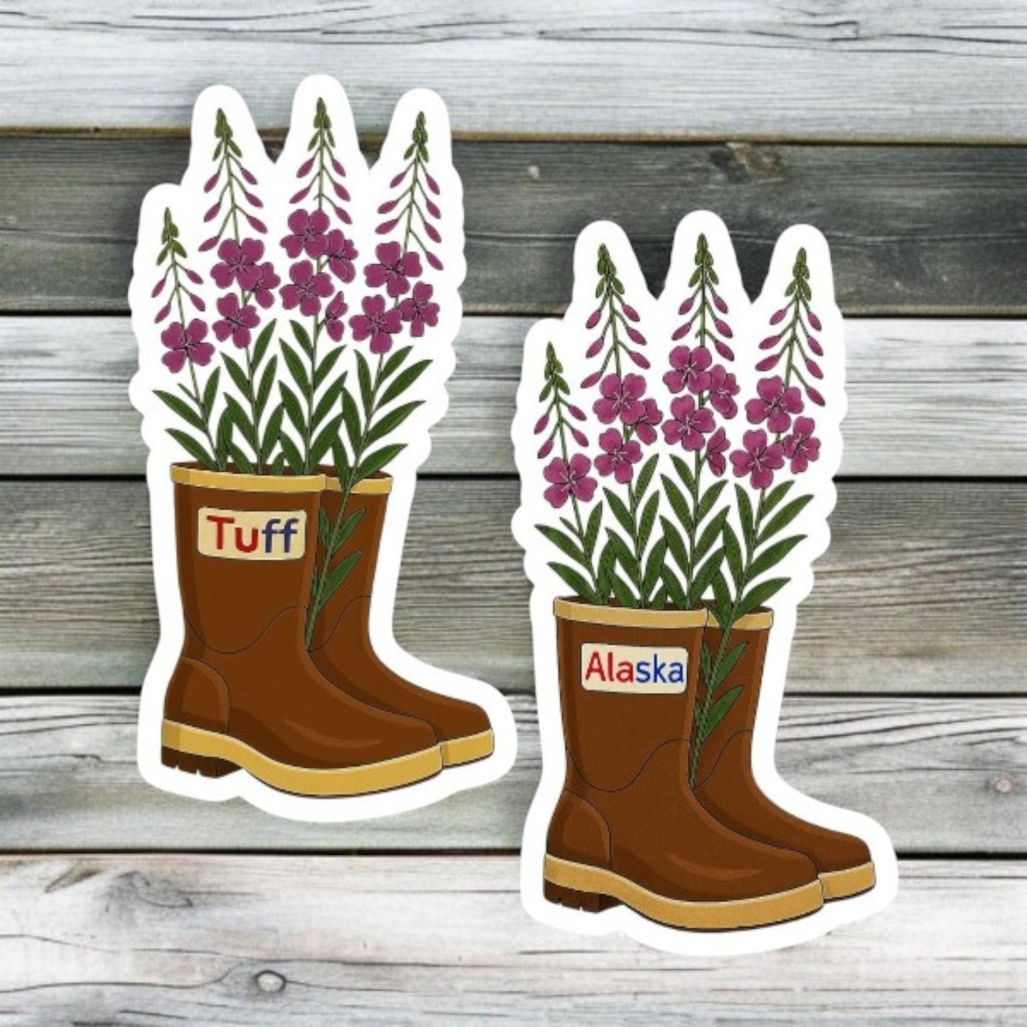 ALASKA FIREWEED BOOT | Vinyl Sticker - xtra tuff, rubber boot, Alaska, fireweed, mud, cute Alaska