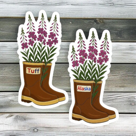 ALASKA FIREWEED BOOT | Vinyl Sticker - xtra tuff, rubber boot, Alaska, fireweed, mud, cute Alaska