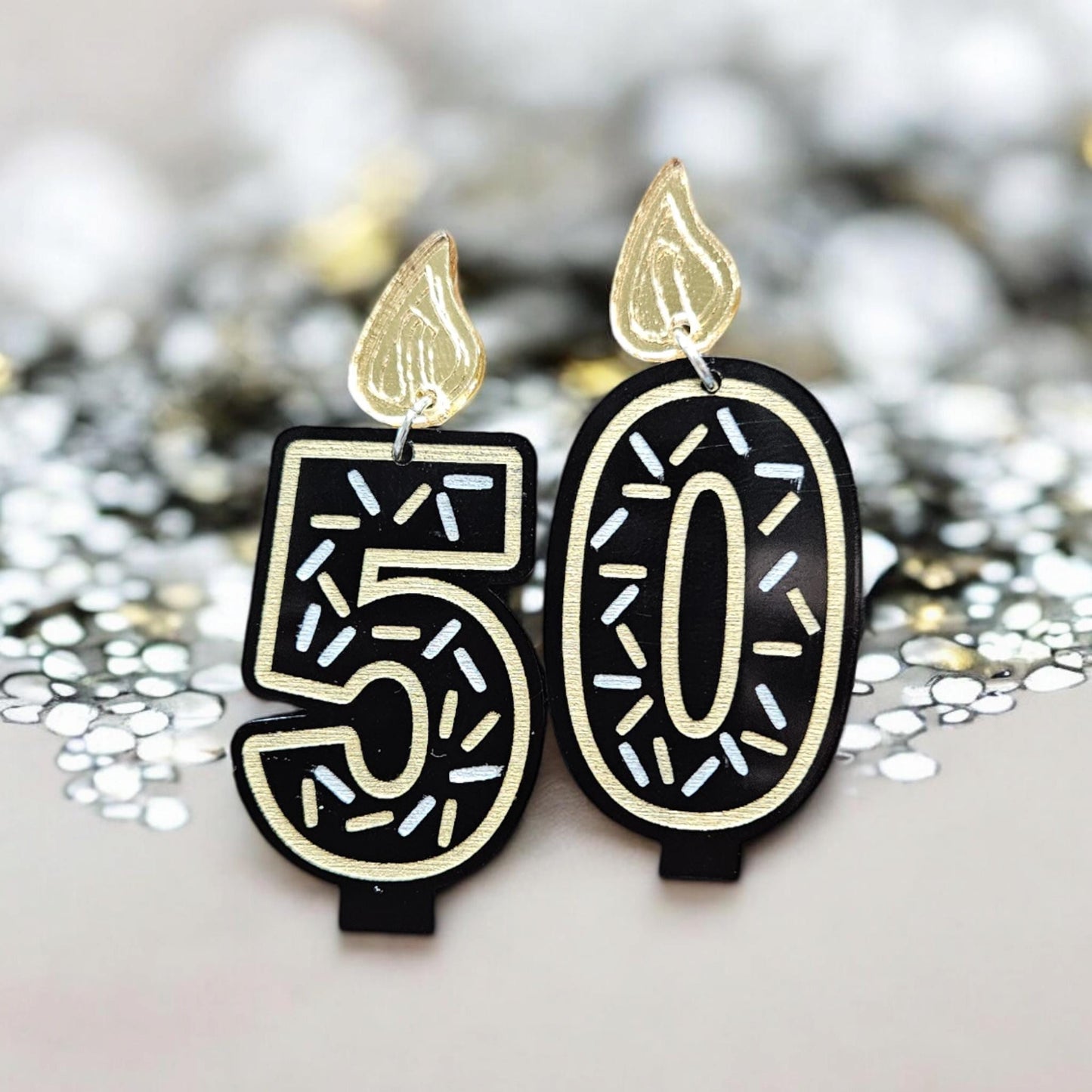 ELEGANT BIRTHDAY CANDLE (Black/Gold/Silver) | Stud + Dangle Earrings