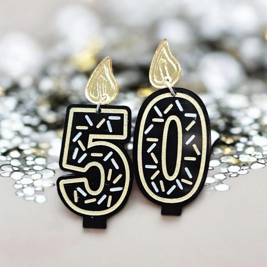 ELEGANT BIRTHDAY CANDLE (Black/Gold/Silver) | Stud + Dangle Earrings