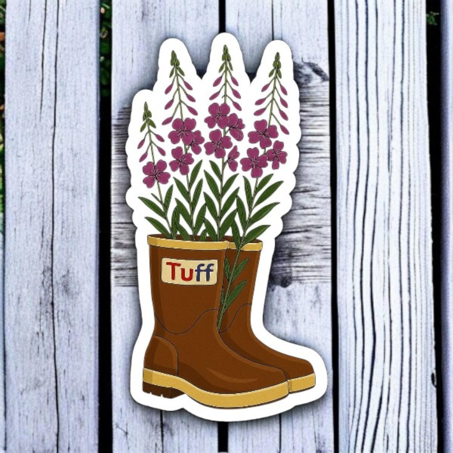 ALASKA FIREWEED BOOT | Vinyl Sticker - xtra tuff, rubber boot, Alaska, fireweed, mud, cute Alaska