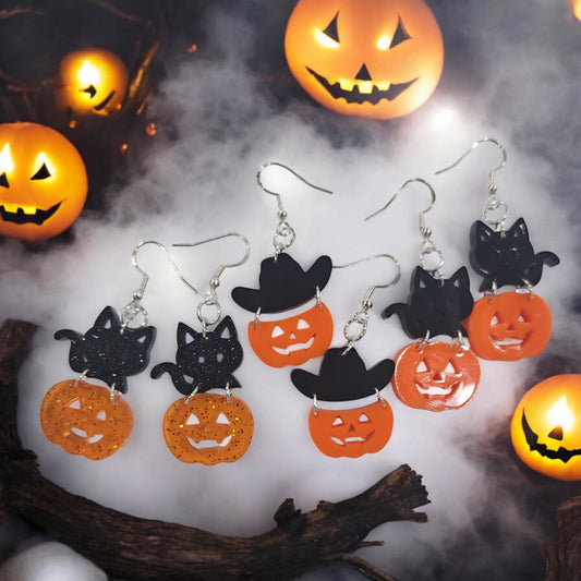 CAT or COWBOY PUMPKIN | Dangle Earrings