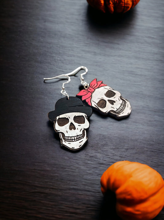 HAT & BOW SKULL | Dangle Earrings