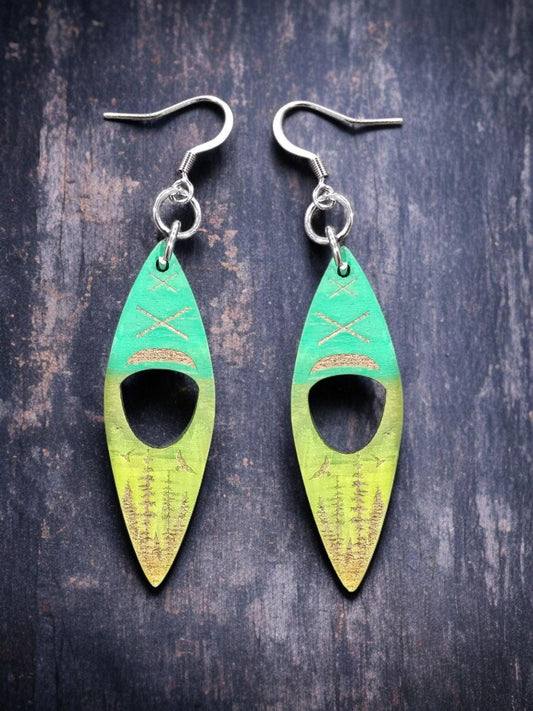 FOREST OMBRE KAYAK | Dangle Earrings - kayak gift, nature gift, nature earrings, boat earrings, outdoor earrings, adventure,