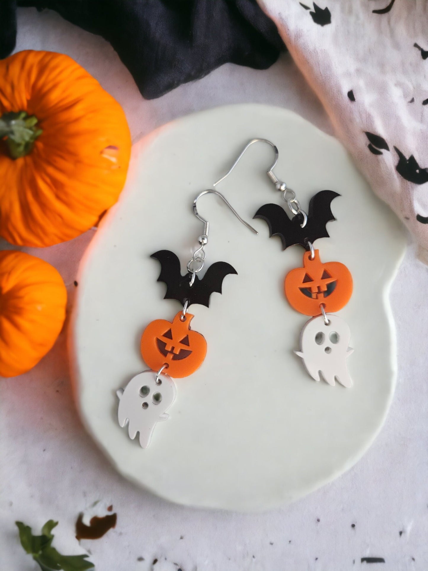 HALLOWEEN TRIO Earrings - Halloween earrings, bat earrings, pumpkin earrings, ghost earrings, Halloween party, fall earrings