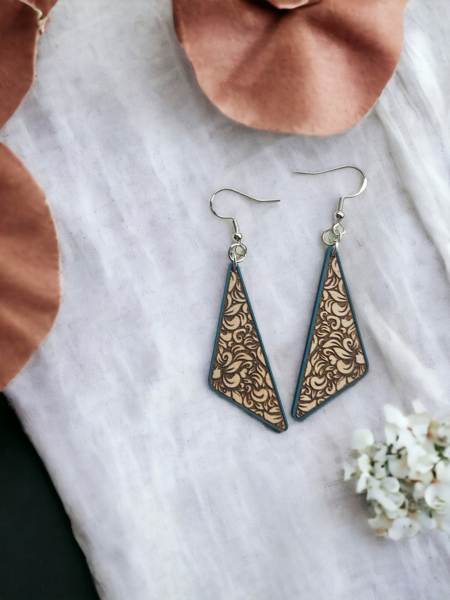 Faux TOOLED LEATHER WOODEN | Dangle Earrings