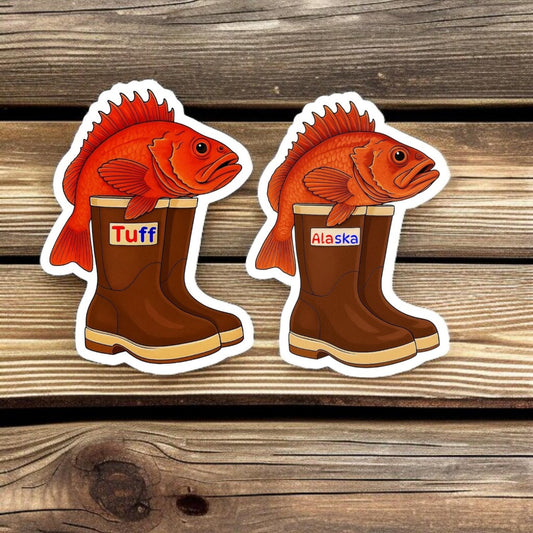 ALASKA ROCKFISH BOOT | Vinyl Sticker - xtra tuff, rubber boot, rock fish, flounder, cute Alaskan, halibut