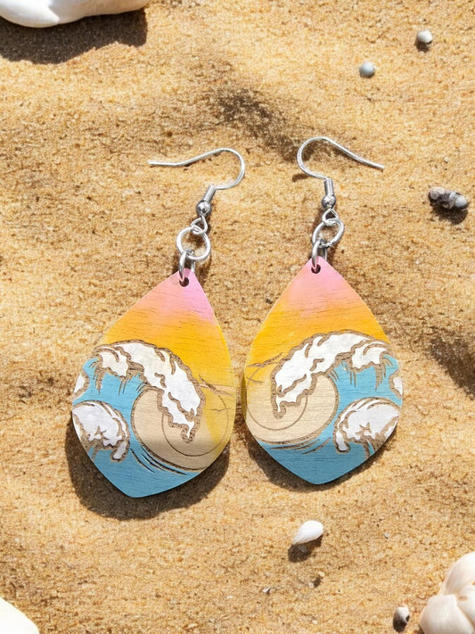 OCEAN WAVE | Dangle Earrings - ocean earrings, beach lover's gift, sunset, summer vacation