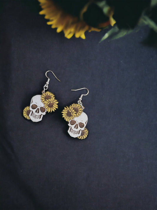 SUNFLOWERS SKULL | Dangle Earrings