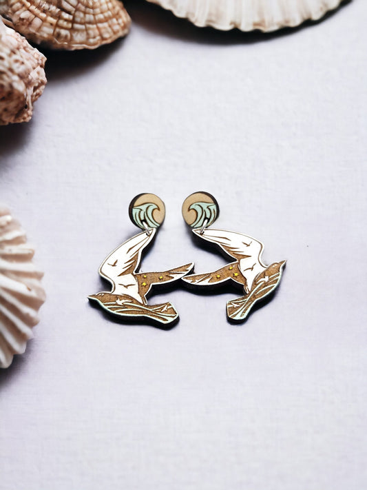 COASTAL SEAGULL WAVE | Stud + Dangle Earrings
