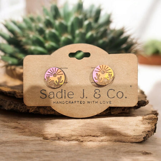 DESERT SUNSET | Stud Earrings - desert earring, desert sunset, cactus, sunset, desert cactus